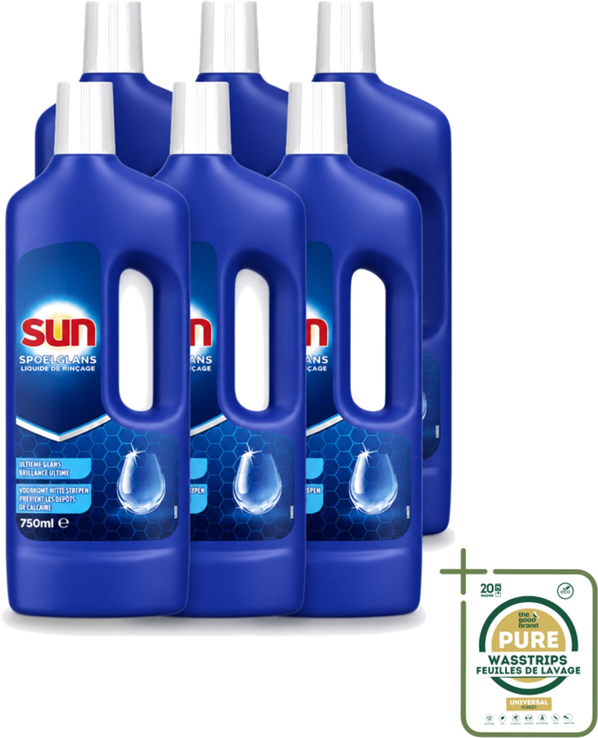6 x Sun - Normaal - Spoelglans - 750 ml - Wasstrips - Spoelglans - Vaatwasmachine - Vaat Drogen - Vaat Schoonmaken - Vaat Glans
