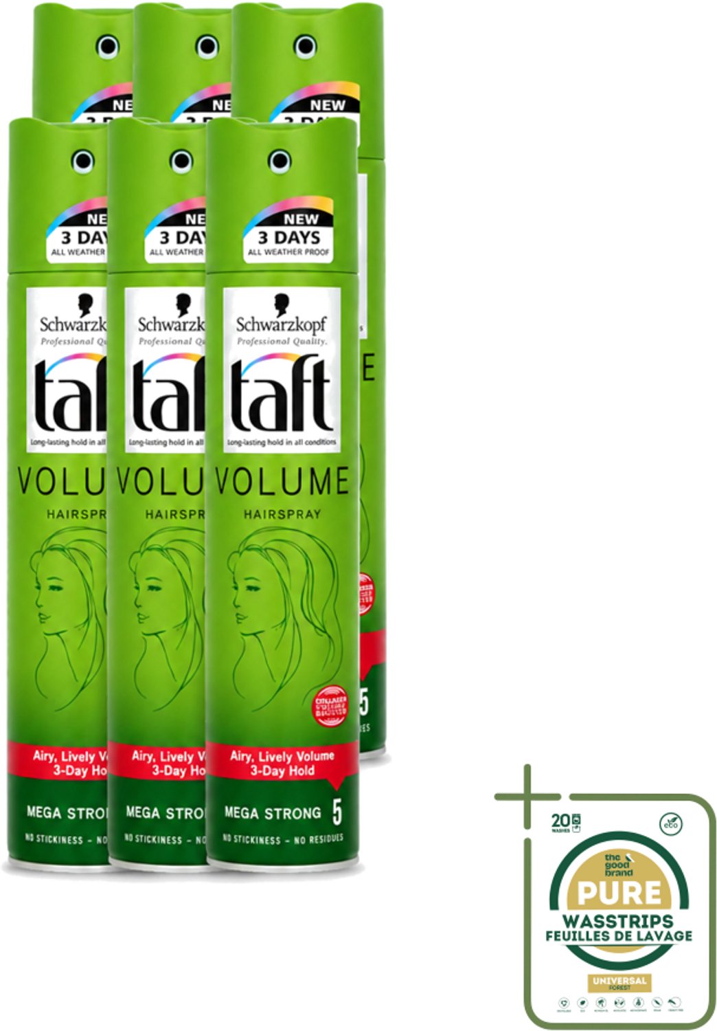 6 x Schwarzkopf - Taft - True Volume Haarspray - Mega Strong - Volumeboost & Fixatie - 250 ml - Volume Haarspray - Haarspray Volume - Haarspray Fixatie - Fijn Haar Volume - Vegan Haarspray