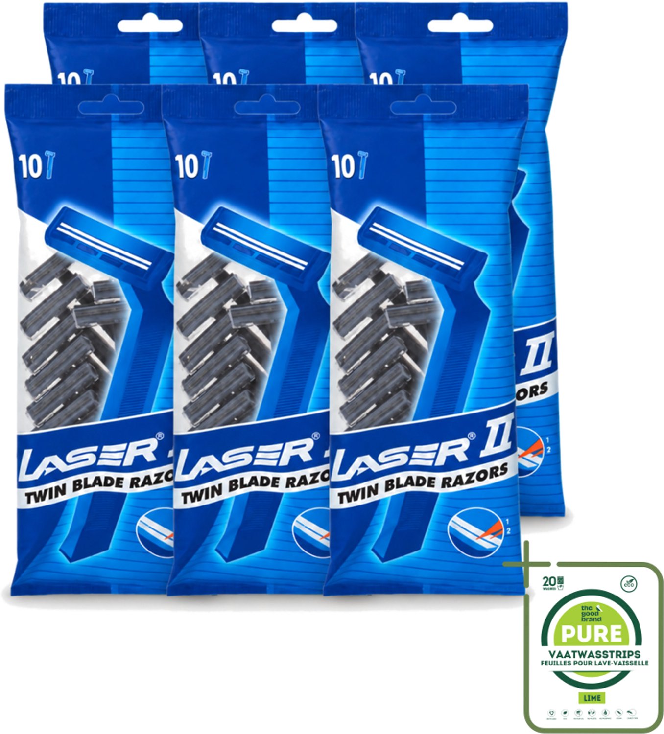 6 x Laser 2 - Ready Razor - Wegwerp - Voor Mannen - 10 Mesjes - Grootverpakking - Scheermesjes - Wegwerp Scheermesjes - Laser Scheermesjes - Scheerbeurt - Scheermes