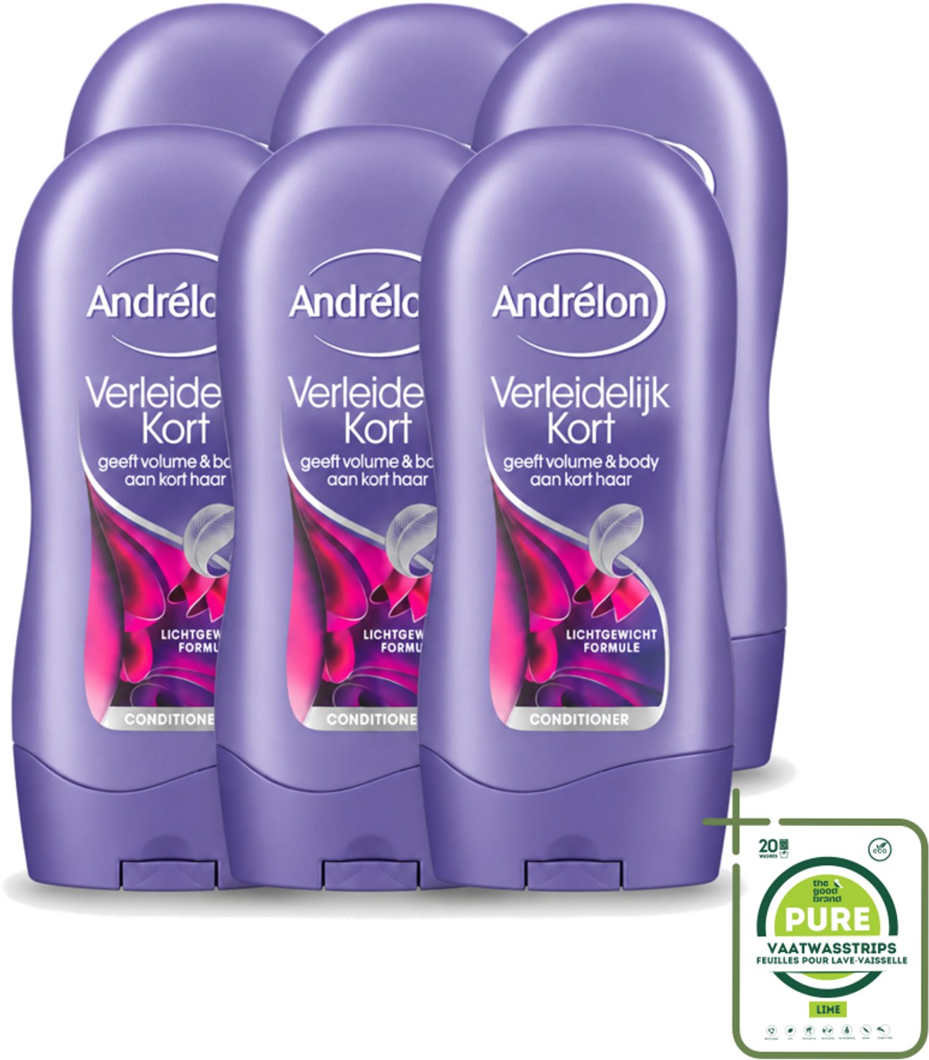 6 x Andrélon - Verleidelijk Kort - Conditioner - Voor Kort Haar - 300 ml - Grootverpakking - Vaatwasstrips - Kort Haar Conditioner - Volume Voor Kort Haar - Verzorging Kort Haar - Luchtig Haar - Voedend Haar