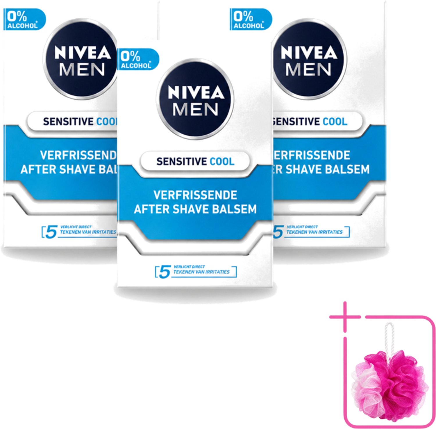 3 x Nivea - Men - Sensitive Cool Aftershave Balsem - Zeewierextract & Kamille - Alcoholvrij - 100 ml - Bulkverpakking - Aftershave balsem - Douchemop - Alcoholvrij aftershave