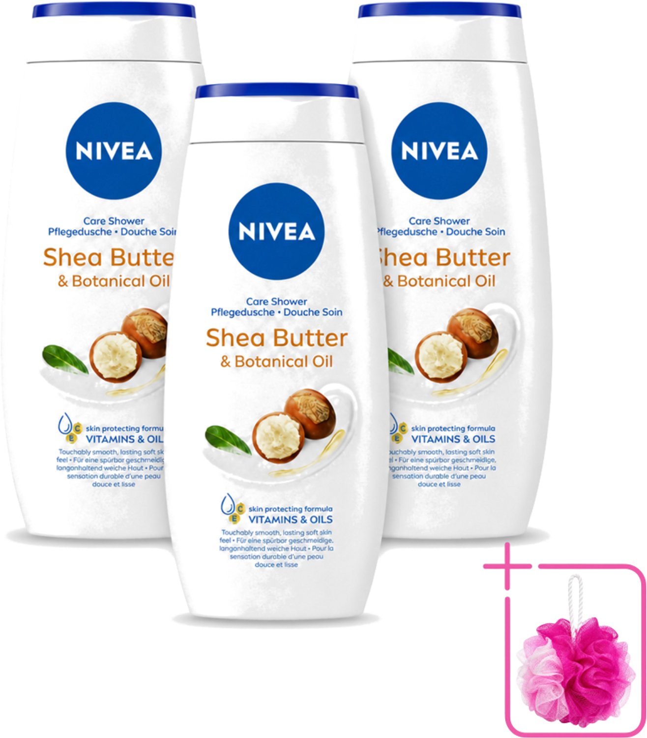 3 x Nivea - Douchegel - Shea Butter & Botanical Oil - 250 ml - Bulkverpakking - Douchegel - Douchemop - Shea butter
