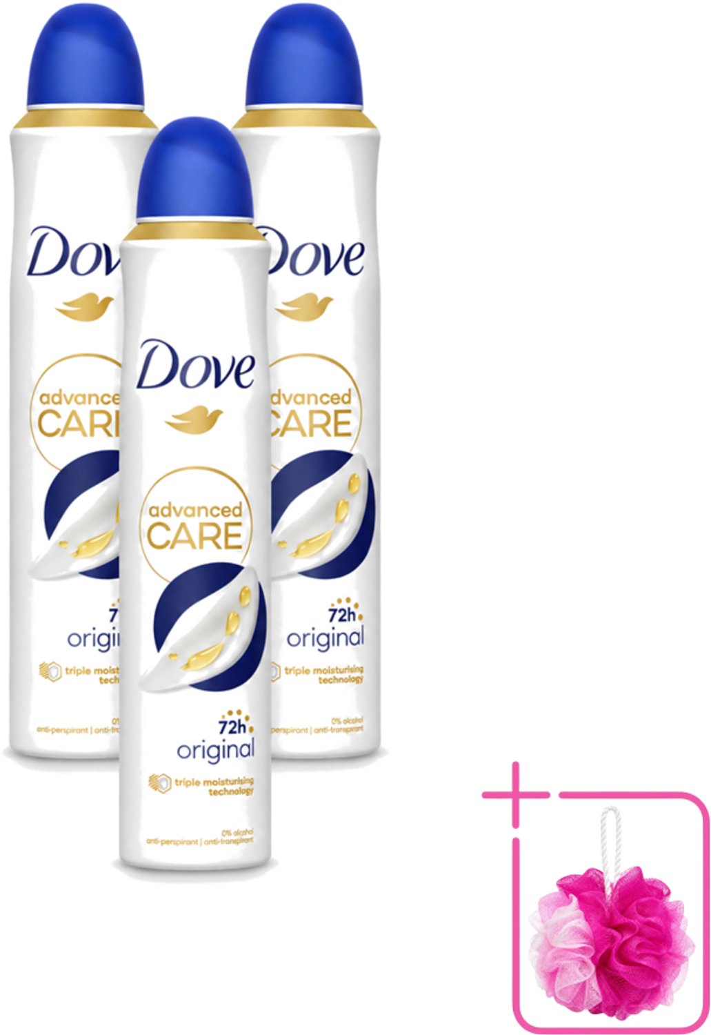 3 x Dove - Deodorant - Spray Advanced Care - Frisse en langdurige bescherming - 200 ml - Bulkverpakking - Anti-transpirant spray - Douchemop - Huidverzorging