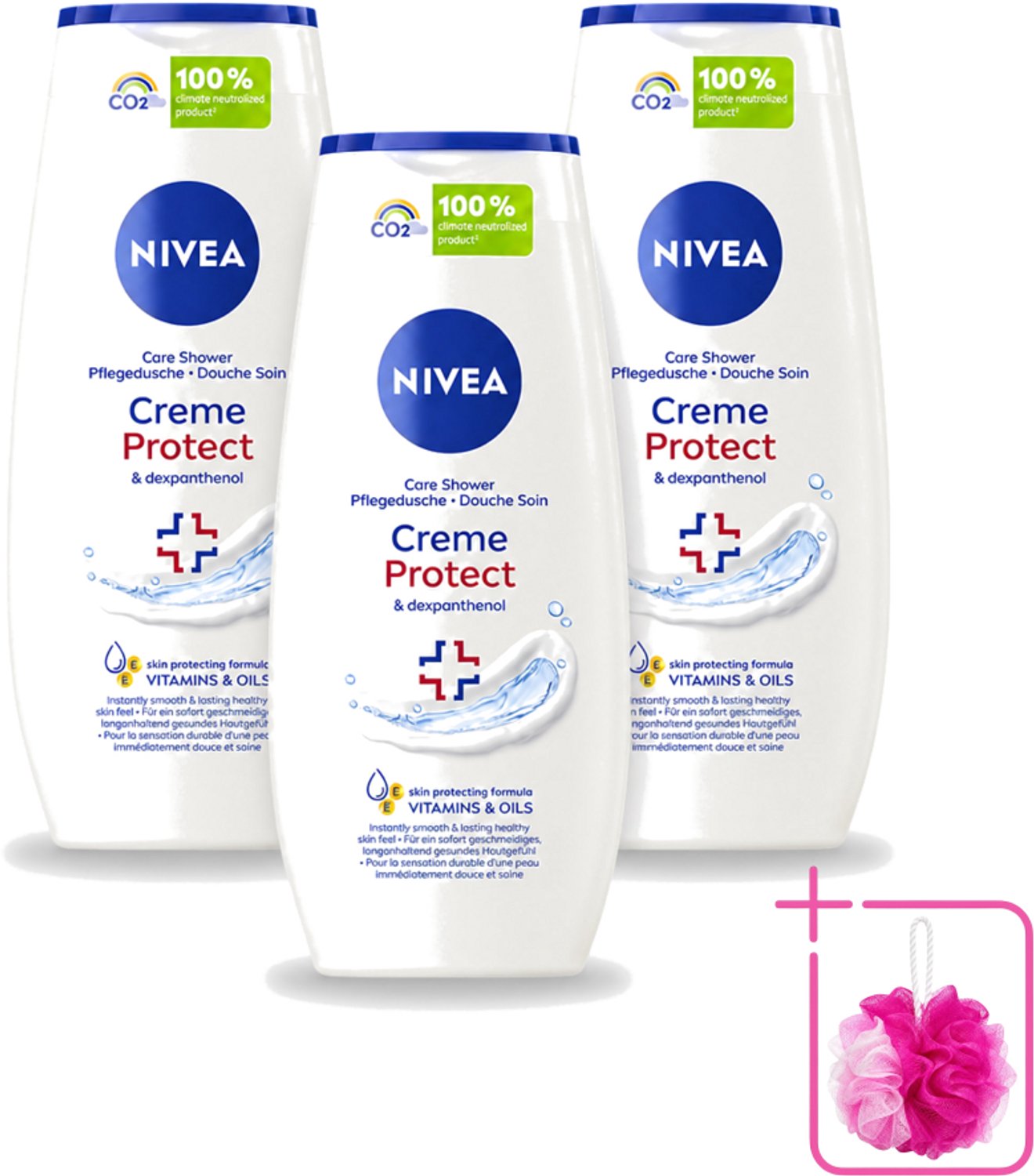 3 x Nivea - Douchegel - Crème Protect & Dexpantenol - Unieke Nivea Crème Geur - 250 ml - Bulkverpakking - Douchegel - Douchemop - Huidverzorging