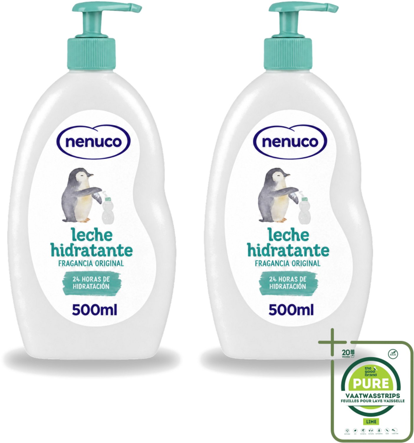 2 x Nenuco - Bodymilk - Verzorgende Bodylotion - Hydraterend - Met Pomp - 500 ml - Grootverpakking - Vaatwasstrips - Babyhuid Verzorging - Bodymilk Voor Baby - Hydraterende Bodylotion - Nenuco Bodymilk - Shea Butter Voor Baby
