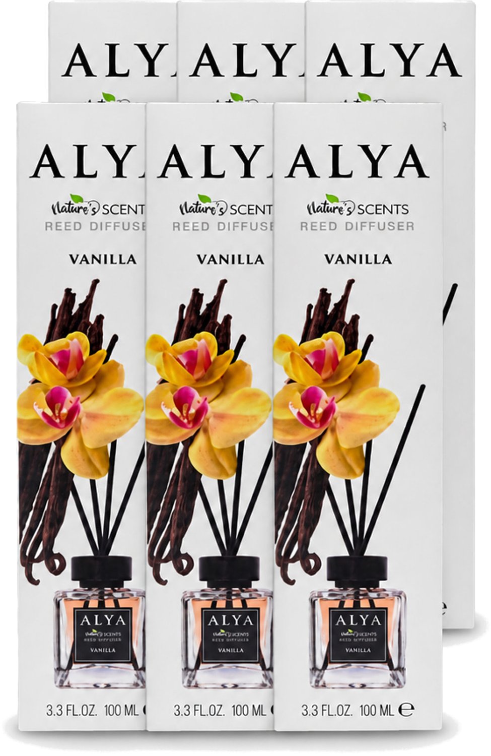 6 x Alya – Reed Diffuser – Vanilla – Interieurparfum - Voordeelverpakking - 6 stuks
