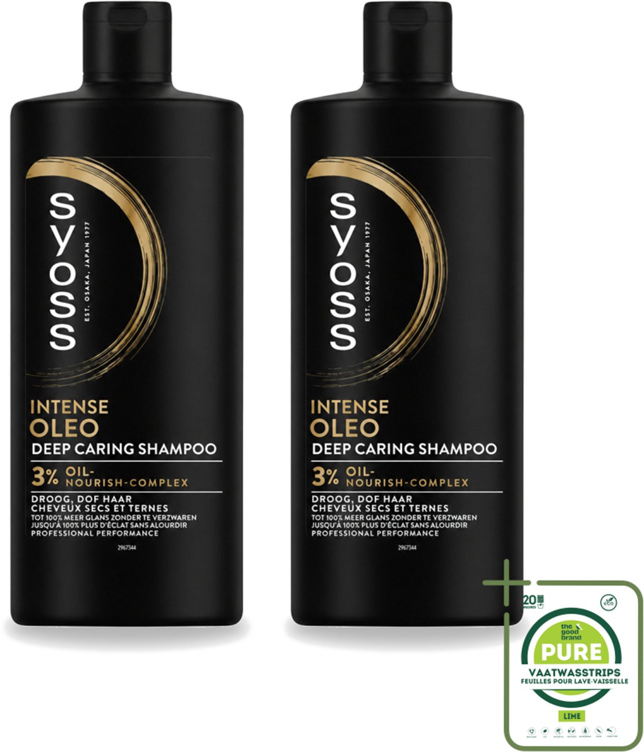 2 x Syoss – Shampoo – Oleo – 440 ml - Grootverpakking - Vaatwasstrips - Voedend Shampoo - Droog Haar - Beschadigd Haar - Haar Herstellen - Haar Glans