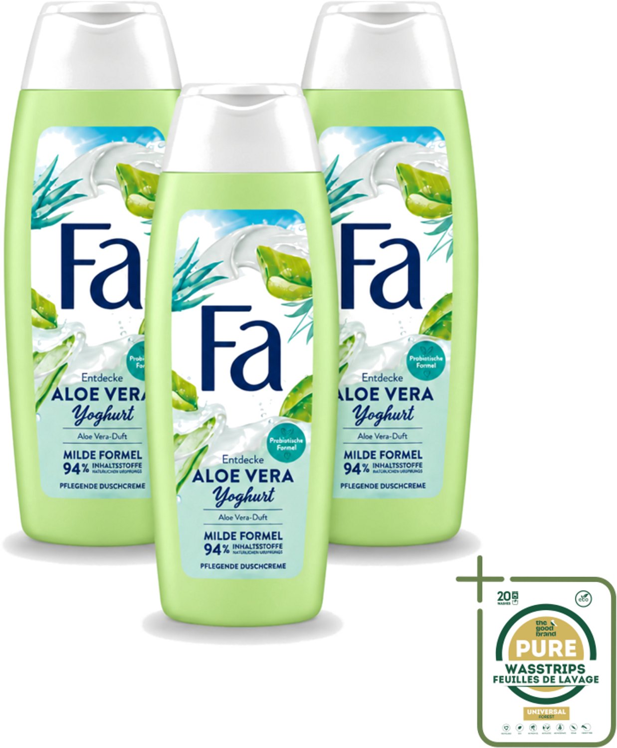 3 x Fa – Douchegel – Yoghurt Aloe Vera – 250 ml - Wasstrips - Douchegel Yoghurt Aloë Vera - Milde Reiniging - Hydraterende Douchegel - Verzorgende Douchegel - Gevoelige Huid