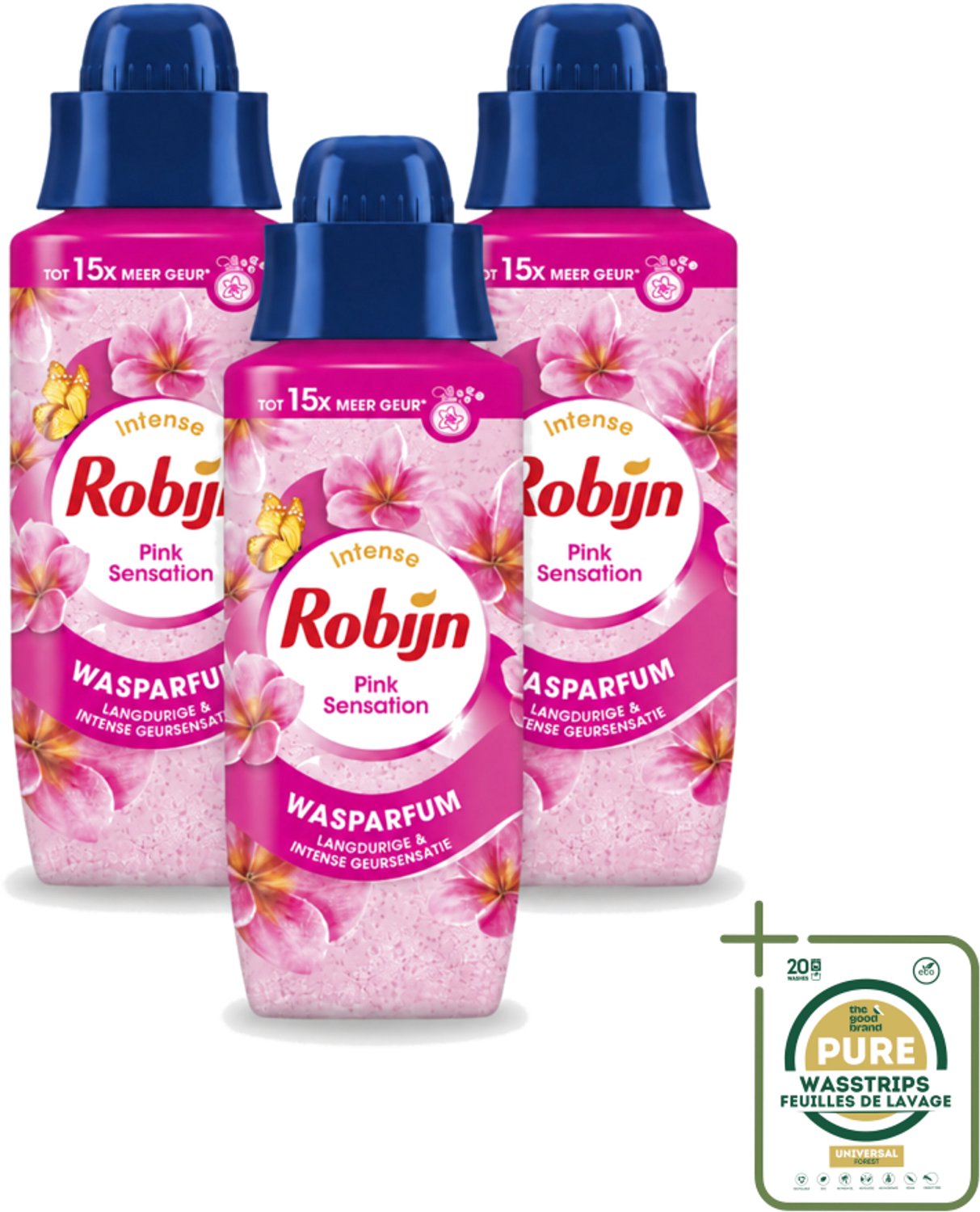 3 x Robijn – Wasparfum – Intense Pink Sensation – 342 ml - Wasstrips - Wasparfum - Wasgeur - Geurboost - Wasmiddel - Wasgeur