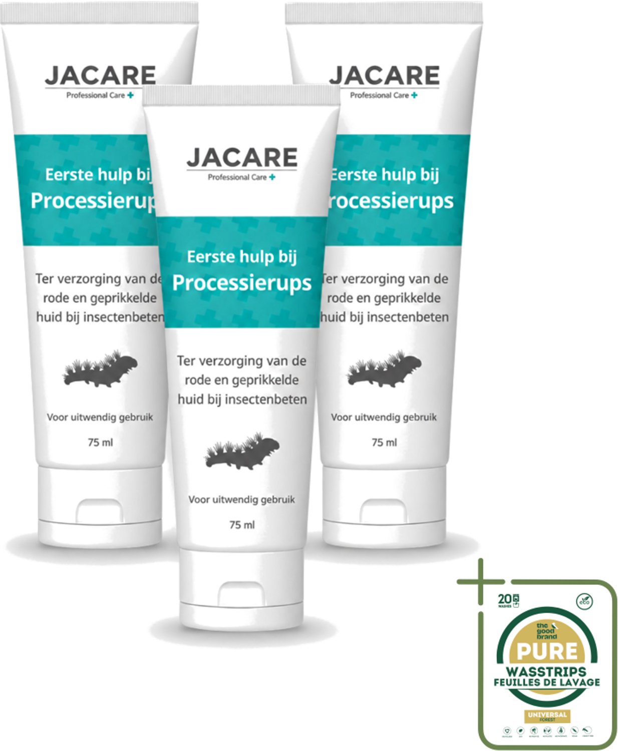 3 x Jacare – Gel – Processierups – 75 ml - Wasstrips - Processierups Gel - Jeuk Verlichting - Huidverzachting - Insectenbeten - Kwallenbeten