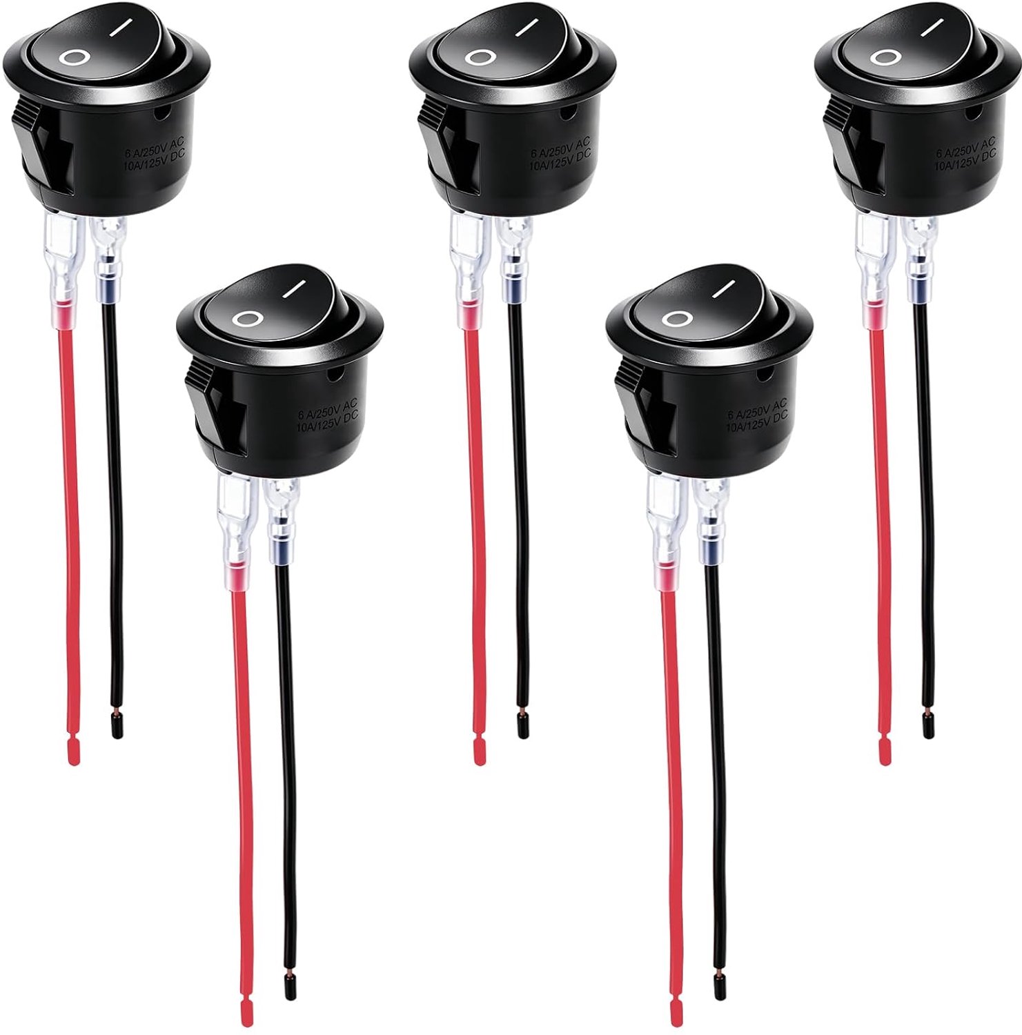 Tuimelschakelaar, rond, 12 V, met kabel, voor camper, auto, 5 stuks - ShopVlot