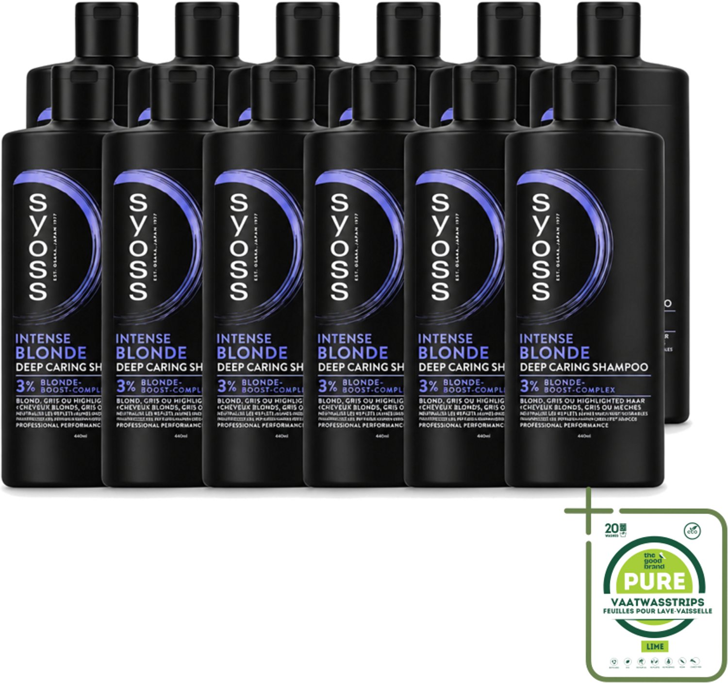 12 x Syoss – Shampoo – Blonde – 440 ml - Grootverpakking - Vaatwasstrips - Blond Haar - Koel Blond - Gele Ondertoon - Kleurintensiteit - Haar Verzorging