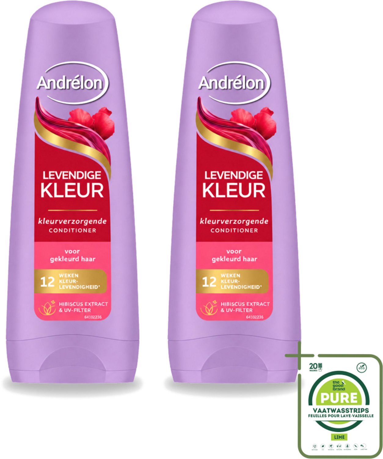 2 x Andrélon – Conditioner – Levendige Kleur – 200 ml - Grootverpakking - Vaatwasstrips - Kleurvervanging - Haarkleur Beschermen - UV-filter - Hibiscus-extract - Haar Verzorgen