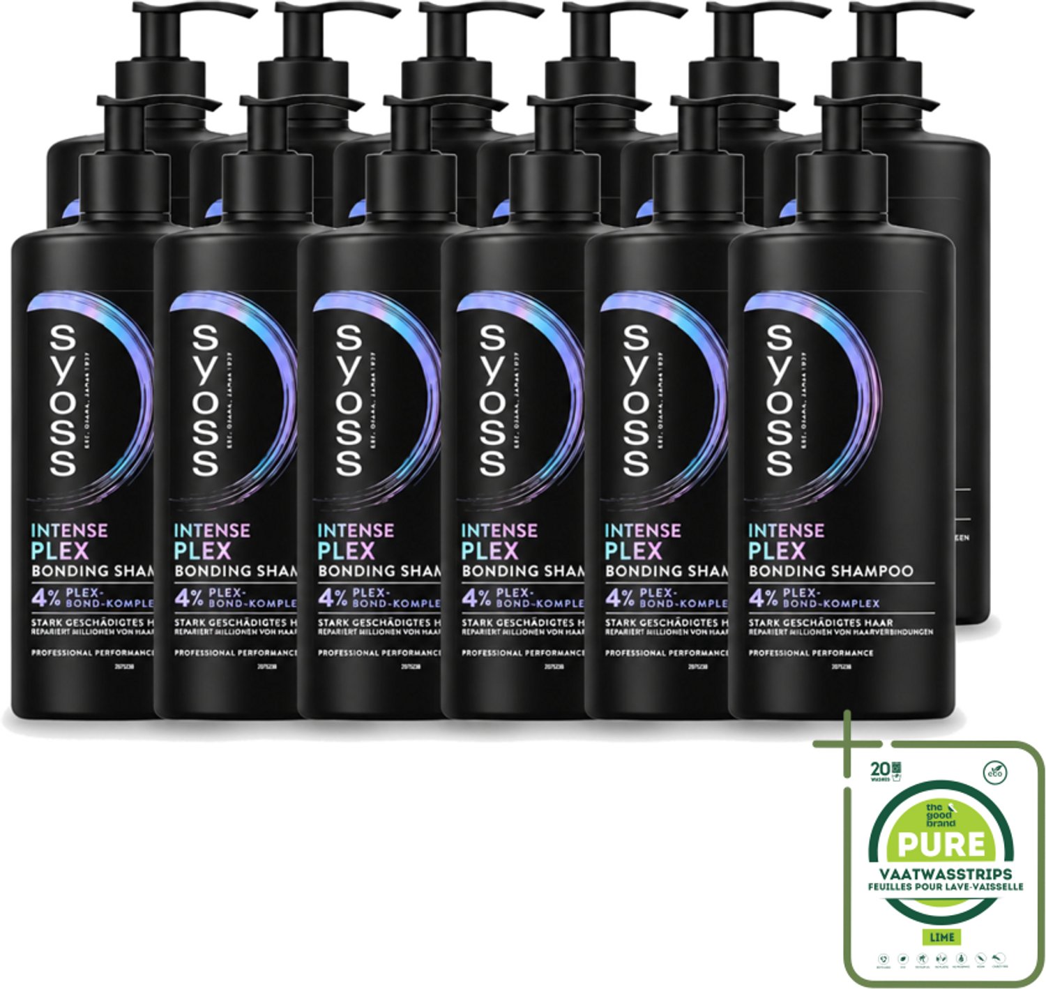 12 x Syoss – Shampoo – Intense Plex – 440 ml - Grootverpakking - Vaatwasstrips - Haarherstel - Haarversterking - Haarbescherming - Haarbreuk Verminderen - Chemisch Behandeld Haar