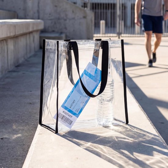 2 stuks transparante plastic draagtassen met handvatten - 30x30x15 cm, goedgekeurd voor stadions, concerten, sportevenementen en festivals - Waterdichte, herbruikbare tas voor werk, strand, — afbeelding 5