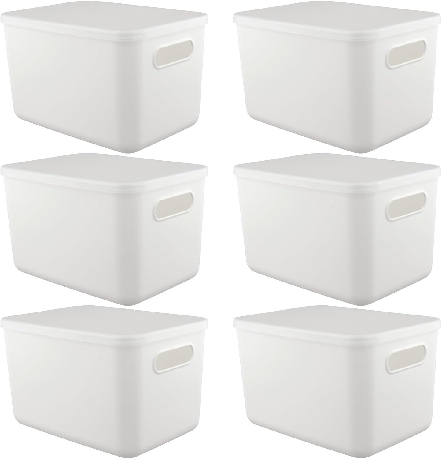 Set van 6 witte opbergdozen met deksel van plastic, 26 x 18,5 x 16 cm, multifunctionele opbergmanden voor badkamer, keuken en kantoor, ideaal voor organisatie en opslag