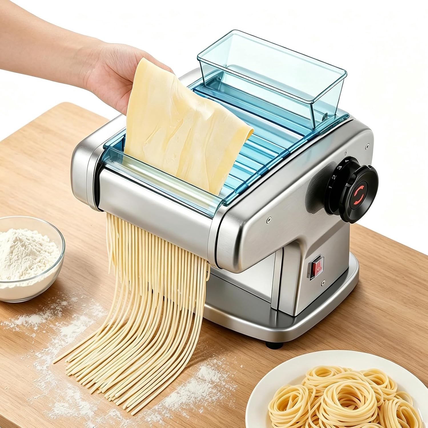 Pasta maker met 9 verstelbare diktes voor perfect verse pasta (0,5-5 mm) en gebruiksvriendelijk design