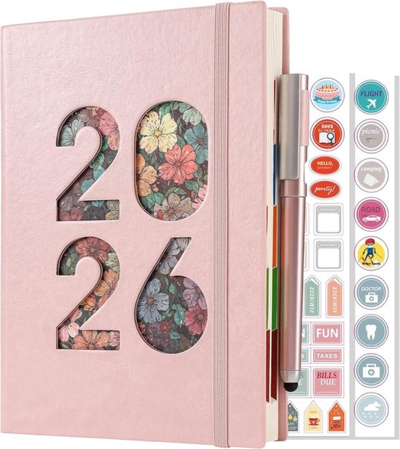 Dagboek 2026 - Plannerorganizer - Dagelijkse planning - Pagina per dag - A5-formaat - Roze