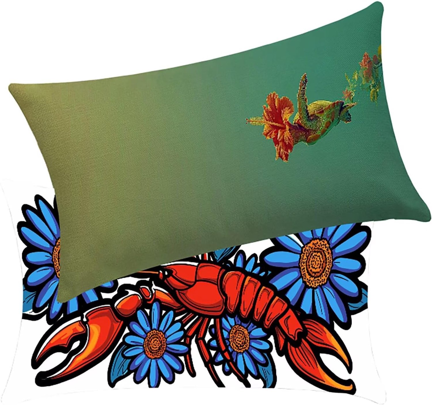 Buitenkussen, waterdicht, kreeft, 2 stuks, bankkussen, bloem, 50 x 70 cm, linnen, dubbele naden, versterkt, kussensloop voor bank, boerderij, huis, decoratief, woonkamer, tuin, cadeau voor dames, BY5