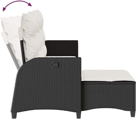 Poly rattan verstelbare rugleuning L vormig tuinbankset zwart crème 3 delig — afbeelding 4