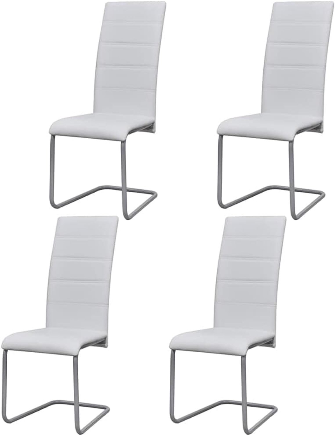 Cantileverstoel, 4 stuks, wit, kunstleer, eetkamerstoelen met hoge rugleuning en stalen buisframe, moderne zitmeubels voor eetkamer en kantoor, duurzame bekleding, wit