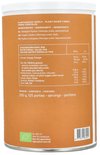 Container met voedingswaarde-informatie voor biologisch psyllium vezels. Oranje met witte tekst.