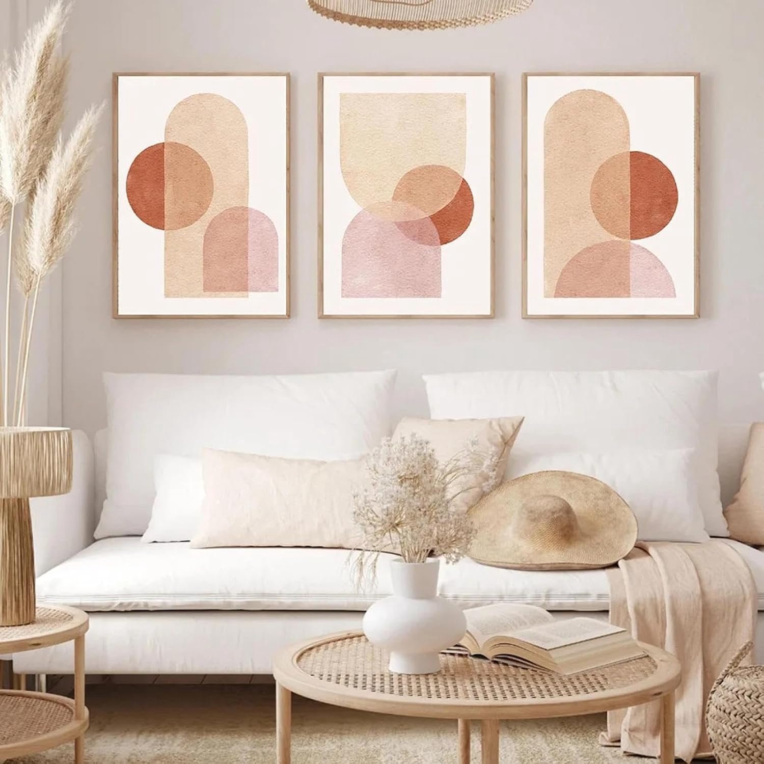 RDRDtbtr Boho abstracte muurkunst terracotta geometrische lijn canvas schilderij Scandinavische posters prints foto's voor slaapkamer woonkamer woondecoratie 40 x 60 cm x 3 zonder lijst