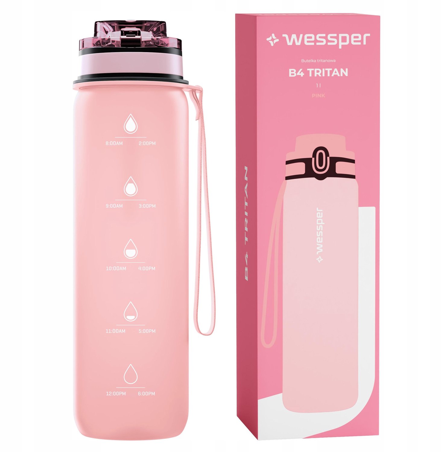 Wessper Bidon Sport 1000ml Tritan - Motiverende Waterfles met Tuit