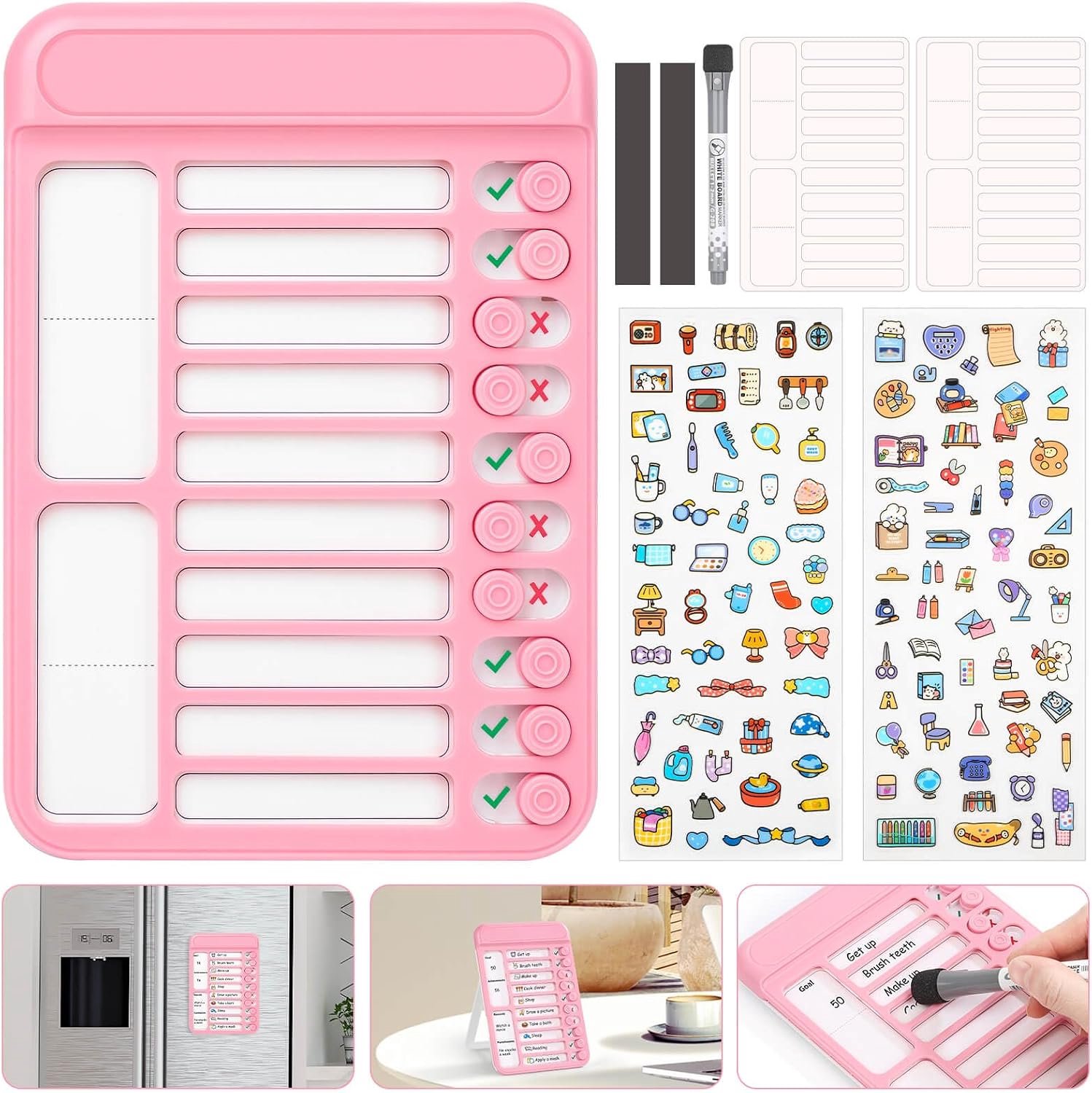 Audab Dry Erase Chore Chart voor kinderen, magnetisch checklist bord, My Chores Slider Chart to Do List Board, Routine Beloning Grafiek Schedule Board Task Tracker voor Thuis Koelkast, Muur, Bureau