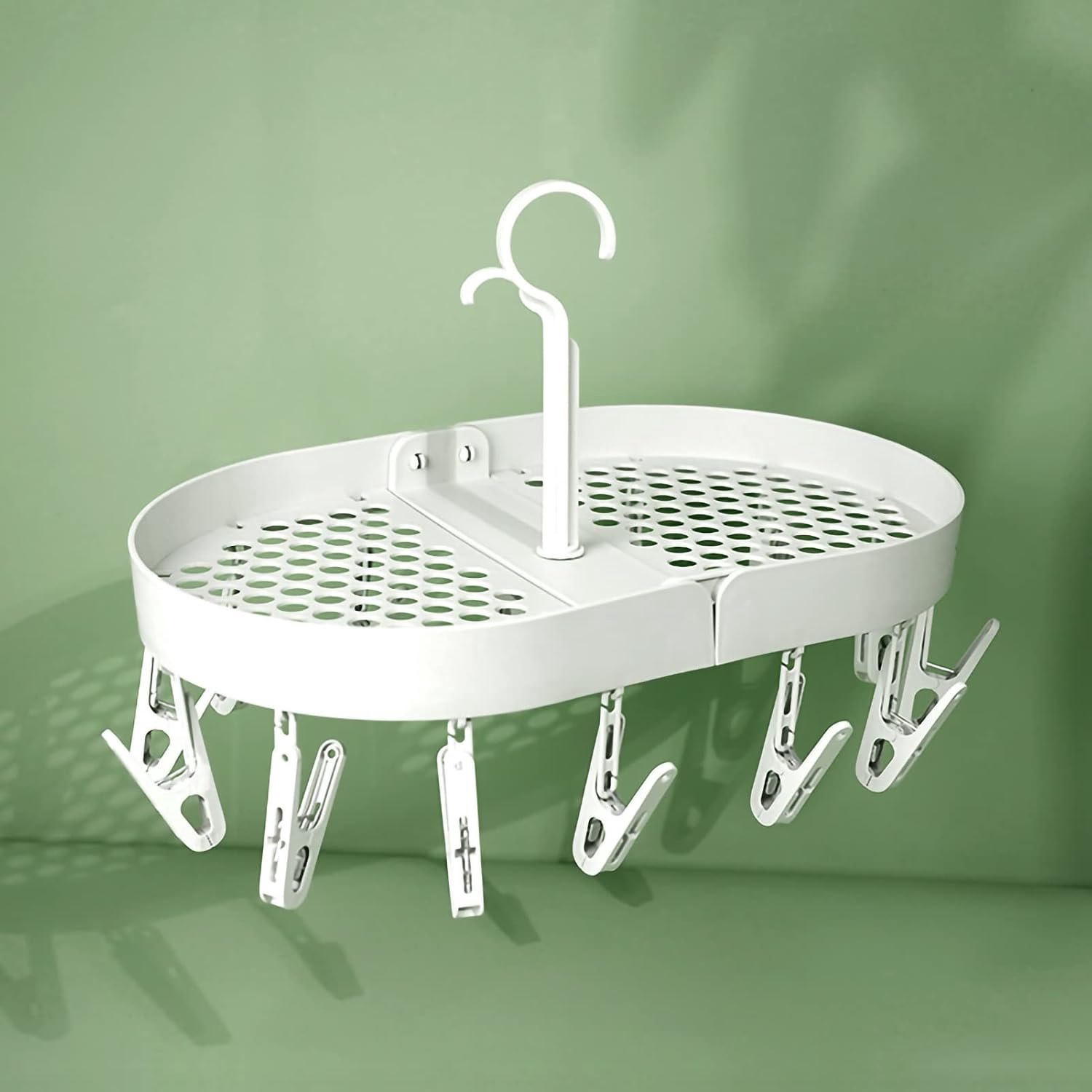 Chrees Draaibaar Droogrek, 360 Graden Rotatie, Opvouwbare Clip-druppelhanger met Kleine Haken voor Sokken, Ondergoed, Grote Haken voor Slaapzaal (Beige)