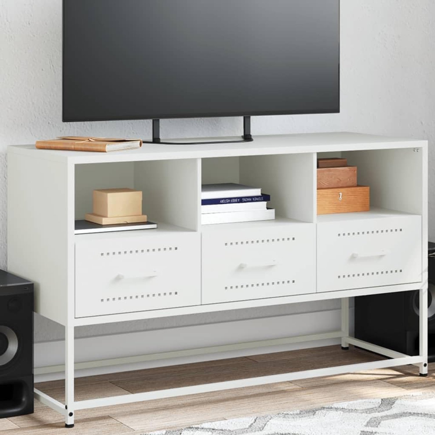 TV-kast, wit, tv-tafel, woonkamertafel voor slaapkamer, werkkamer, 100,5 x 39 x 60,5 cm, staal