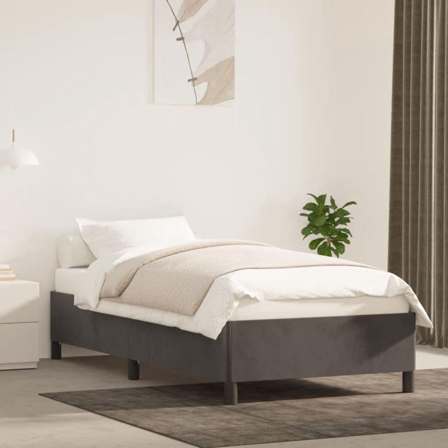 Bedframe, donkergrijs, 90 x 190 cm, fluwelen familiebed, bedframe voor slaapkamer, hotel, logeerkamer