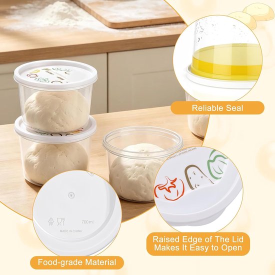 9 stuks stapelbare pizzadeeg proofing box met deksel, transparant rond 700ml | Herbruikbare brooddeeg proofing container kleine voedsel opslag container snack fruit organizer voor keuken — afbeelding 3
