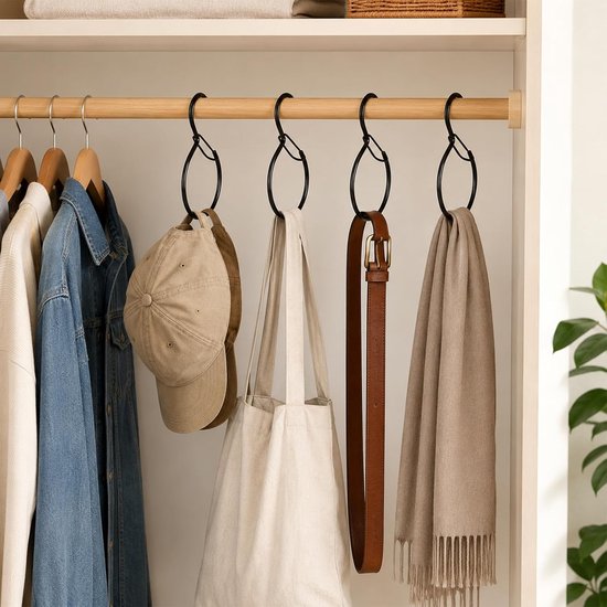 5 stuks S-vormige riemhouder, zwarte riemorganizer, veelzijdige riemhouder, kledingkast, riemopslag voor stropdassen, sjaals, handtassen, tassen en accessoires — afbeelding 3