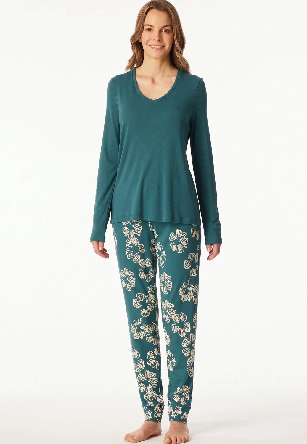 Schiesser dames pyjama Flower - Modal - Katoen - 48 - Groen