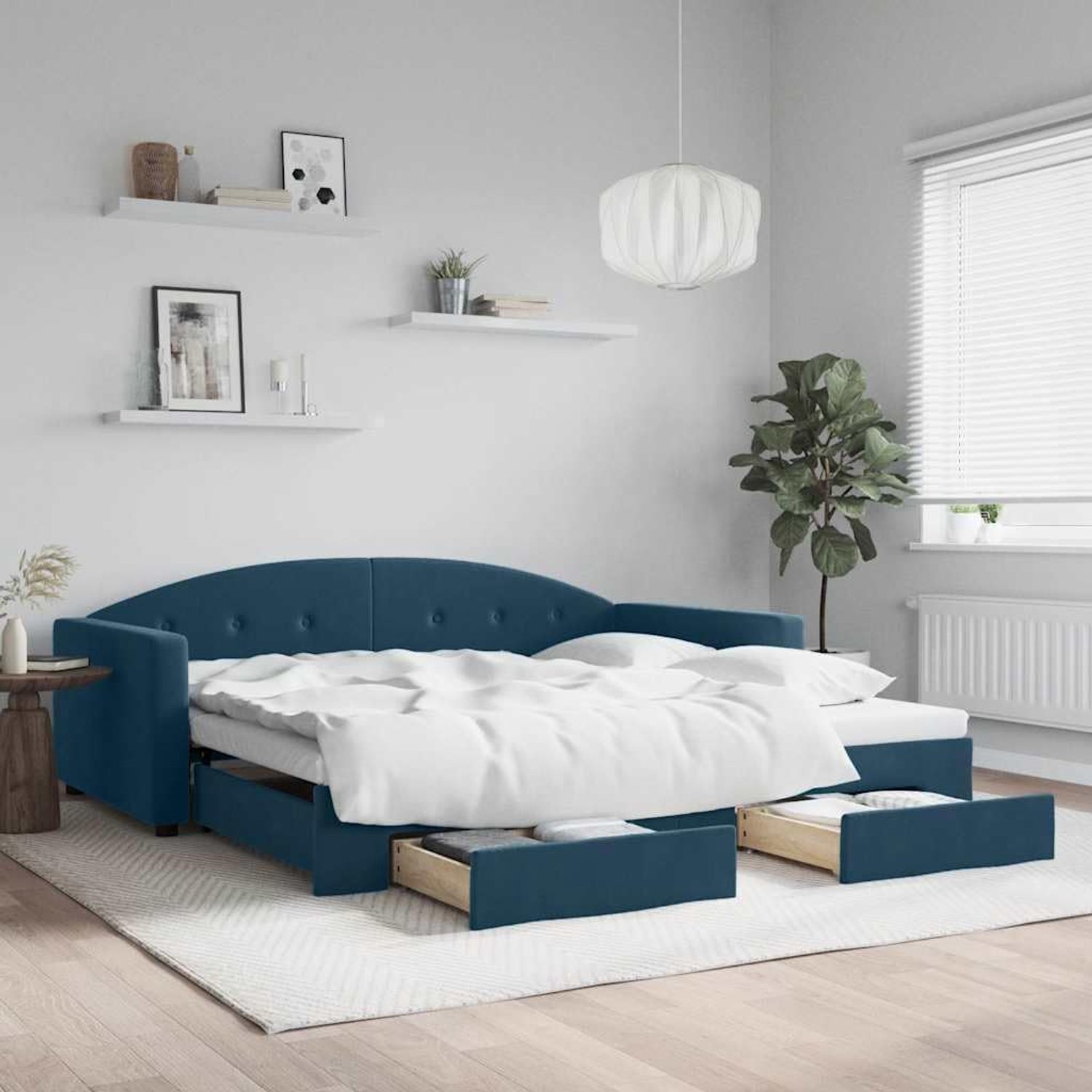 Fluwelen 2 in 1 slaapbank met opberglades logeerbed 100x200 cm blauw