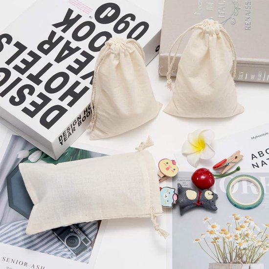 10 stuks katoenen zakjes met koord, hart, sieradenzakjes, cadeauzakje voor Moederdag, oogstfeest, bruiloft, verjaardag, Kerstmis, geschenkverpakking, wit — afbeelding 4