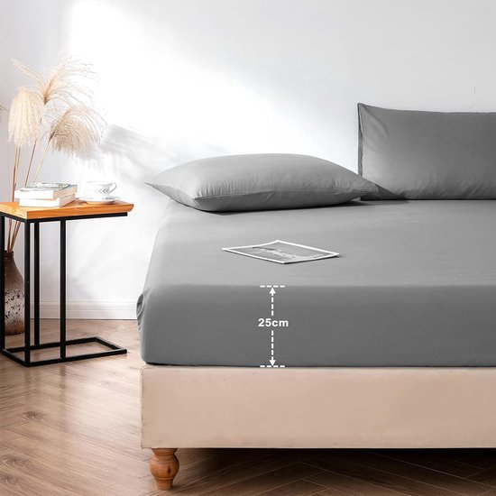 Nite Hoeslaken Lakens 25CM Extra Diepe Pocket Lakens Zacht en Ademend Machine Wasbaar Hoeslaken Enkele Dubbele King Super King Size (Donker Grijs, Single) — afbeelding 3