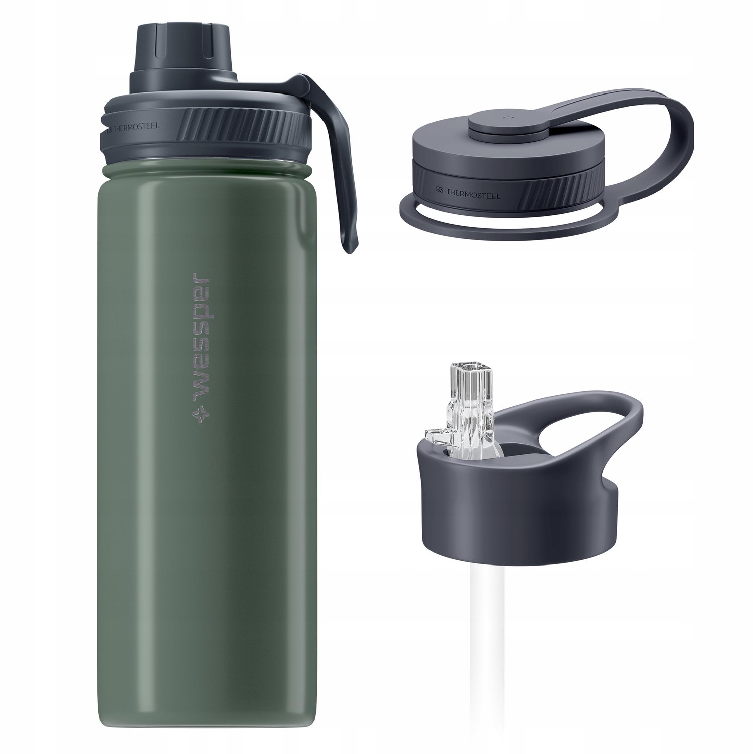 Wessper B3 Thermosteel 0.5L Thermosfles - 3 Deksels - Luminous Olive