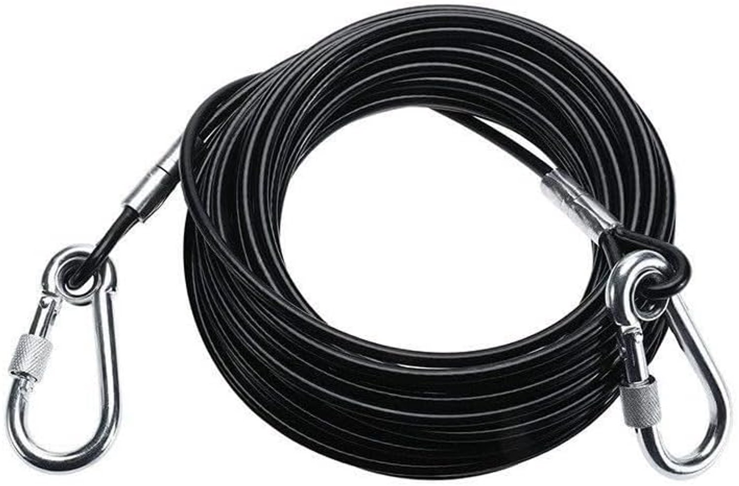 Huislijn voor honden, 12 m, sleeplijn, hondenriem, bijtbestendig, van roestvrij staal en pvc, lange looplijn voor honden, Tie Out lijn, diameter 3 mm, voor training en outdoor, zwart