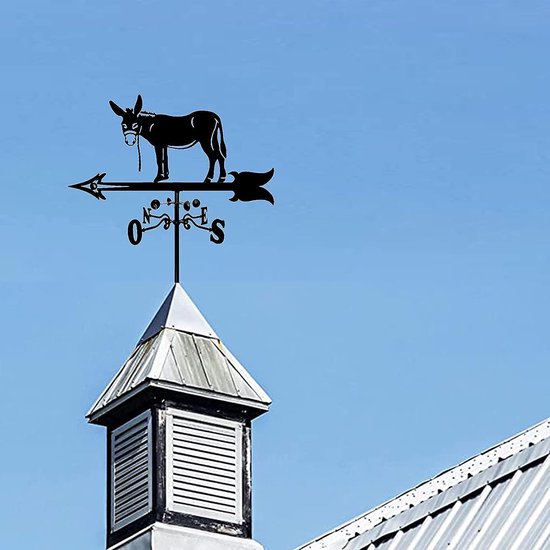 Ezel windwijzer met pijl RVS windvaan Satijn zwarte windwijzer Ornament Weerhaan Richtingaanwijzer Tuin Stake Art Decor Meten ook — afbeelding 3