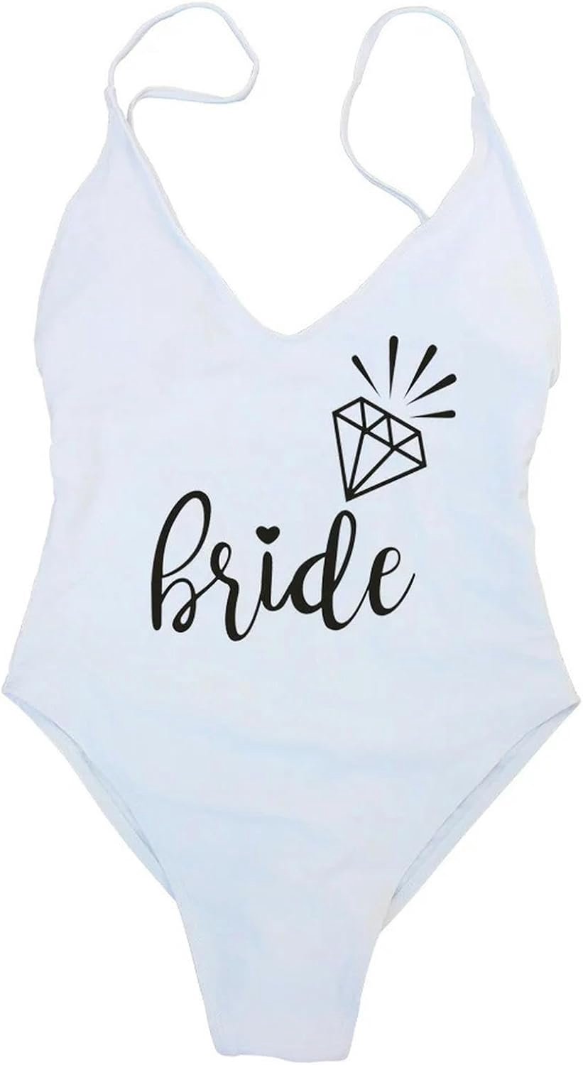 bikini Padded One Piece Swimsuit Sexy Bride Squad Letter Print Swimwear Women Bikini Bathing Suit