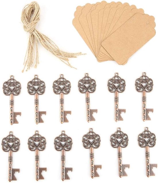 Vintage Sleutelflesopener Praktische Huwelijksgunsten Uniek Prachtig Kroonpatroon 12 Stuks voor Gastgeschenken Hart- en Kroondecor — afbeelding 4