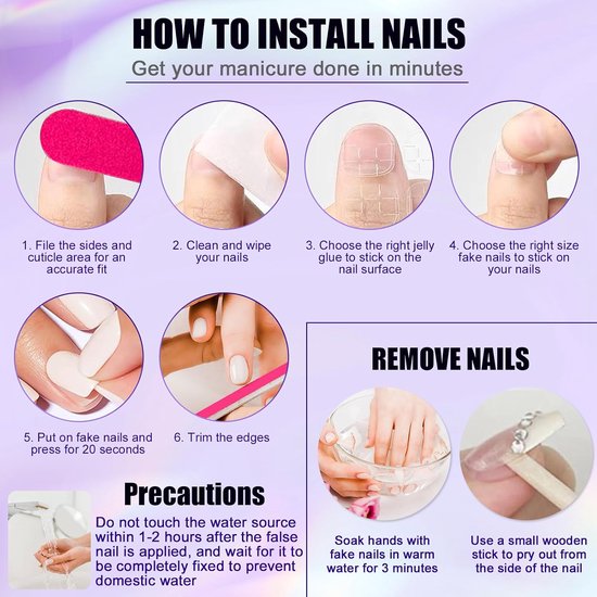 24 stuks witte Franse tip valse nagels, korte vierkante Press-on nagels met bloemontwerp, elegante naakte roze nepnagelset acryl kunstmatige lijm op nagel, herbruikbare stick-on nagel voor — afbeelding 2