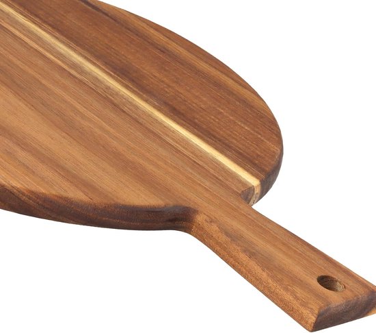 2 stuks houten pizzaplank, rond, 30 cm, 40 x 30 x 1,5 cm, bruin met handvat, houten pizzabord serveerplaat voor keuken — afbeelding 4