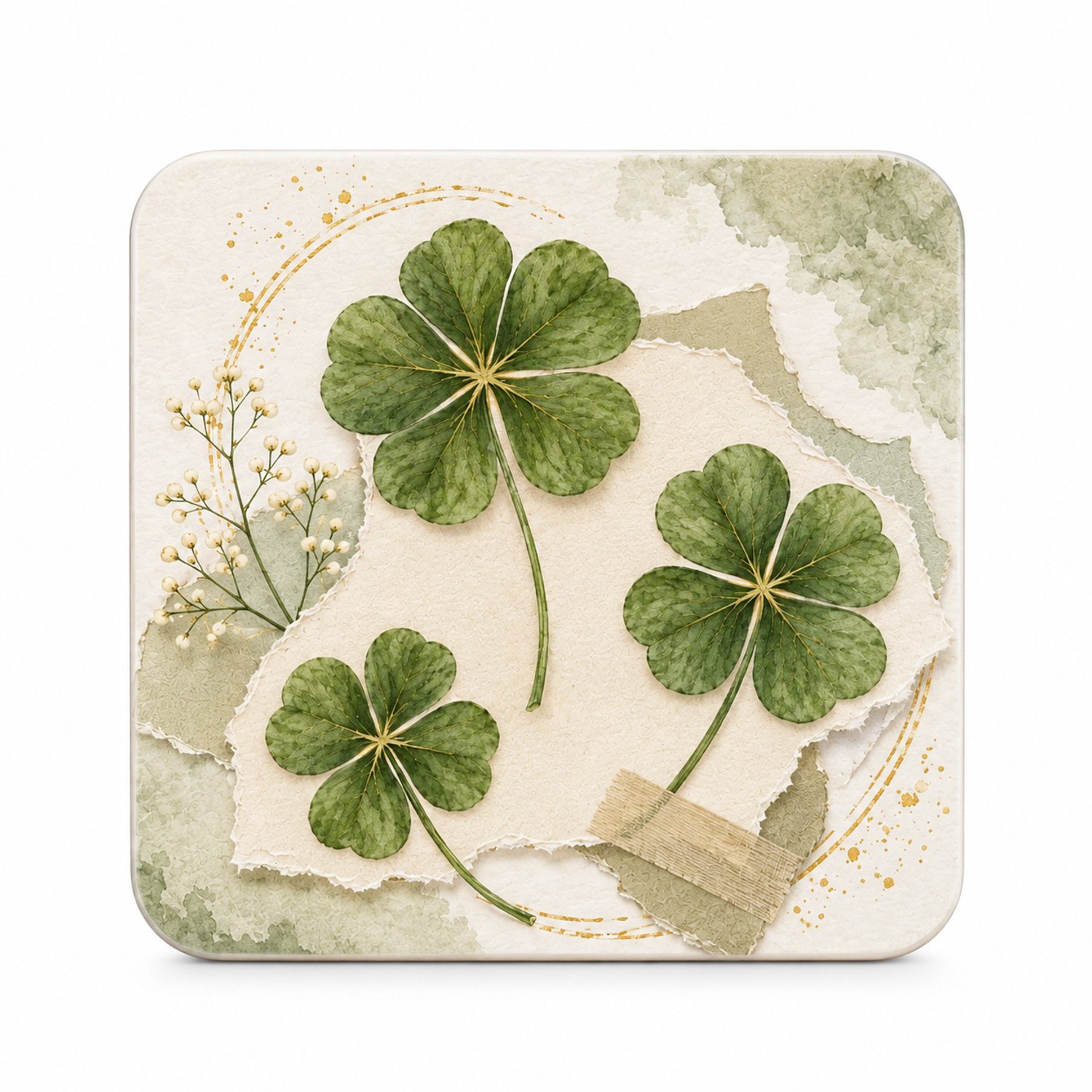 Klavertje Vier MDF onderzetter – 10 x 10 cm – Geluk Cadeau – Vierkante Onderzetter – Groen Design