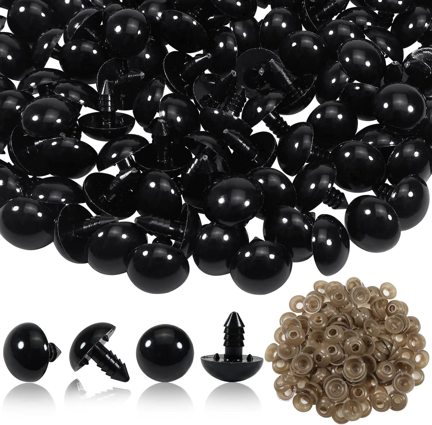50 Stuks Veiligheidsogen voor Poppen 18mm - Plastic Ogen met Wasjes voor Creatief Knutselen