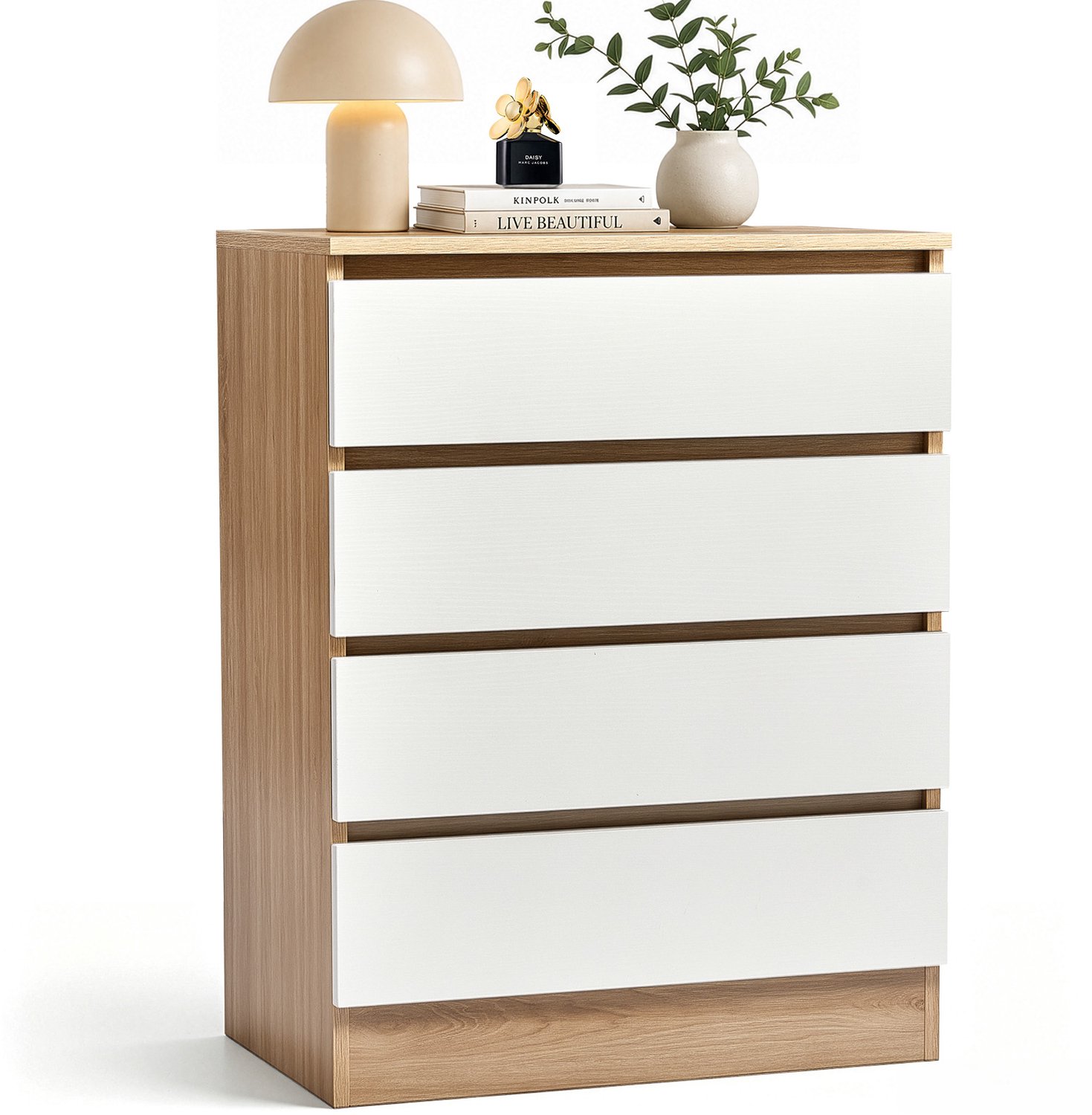 LEADZM Ladekast met 4 lades - Wit;Eiken - 60 x 38 x 78 cm
