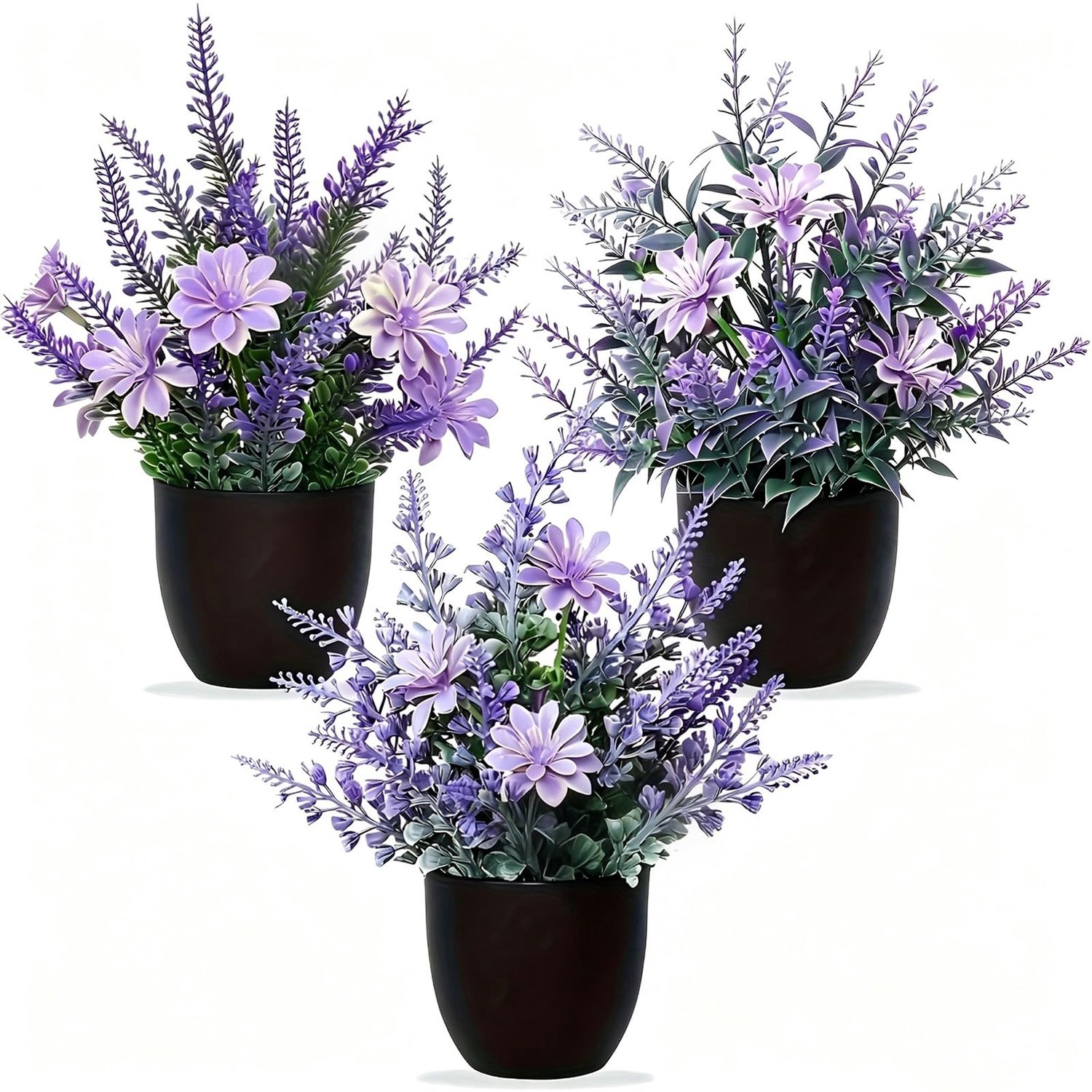 JKDHJK Set van 3 kunstlavendel kunstbloemen in pot, kunstplant klein als echt met decoratieve pot, onderhoudsvrije - ShopVlot