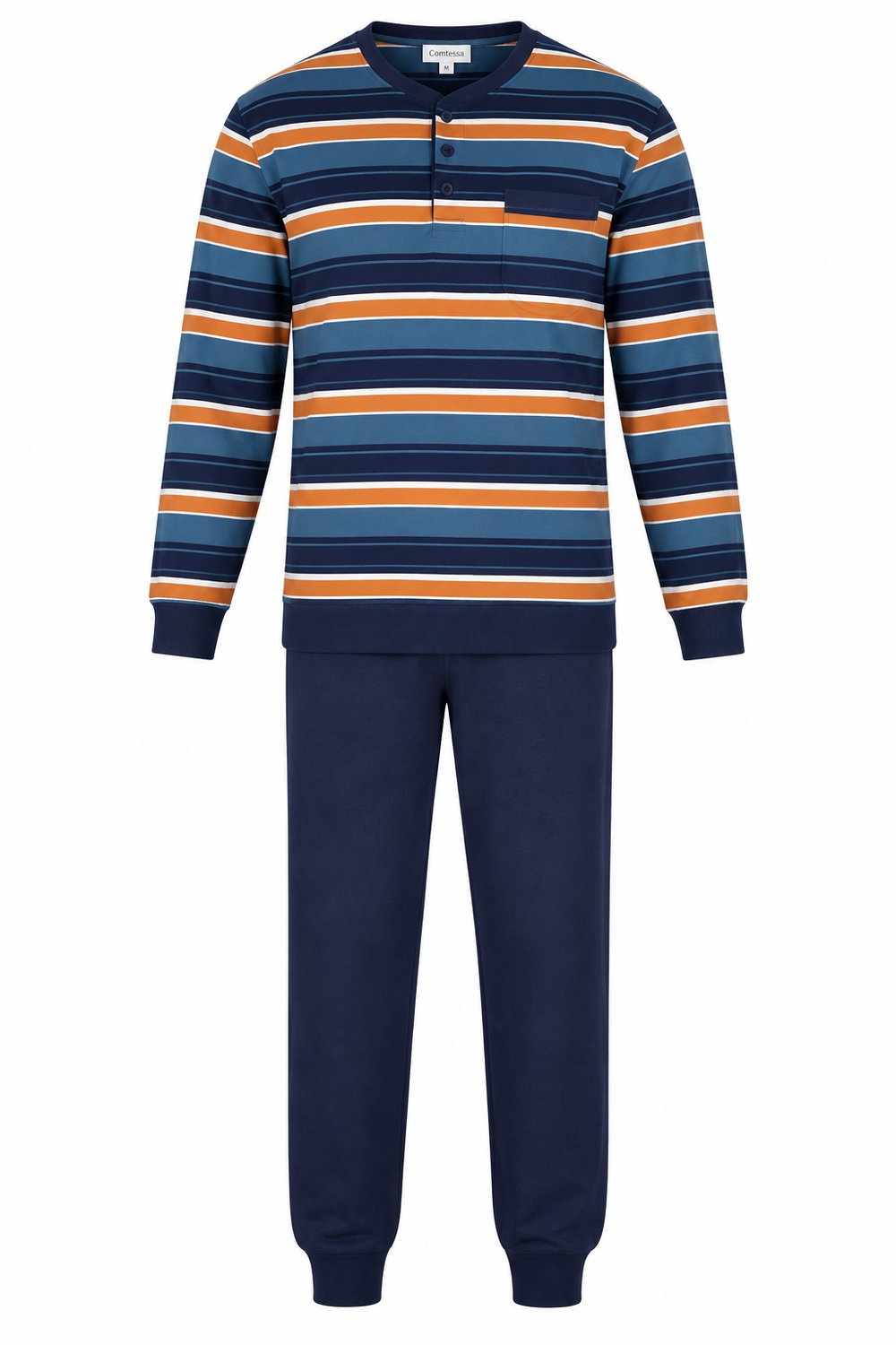 Heren Pyjama – 100% Katoen - Gestreept – Multi Blue - Maat S